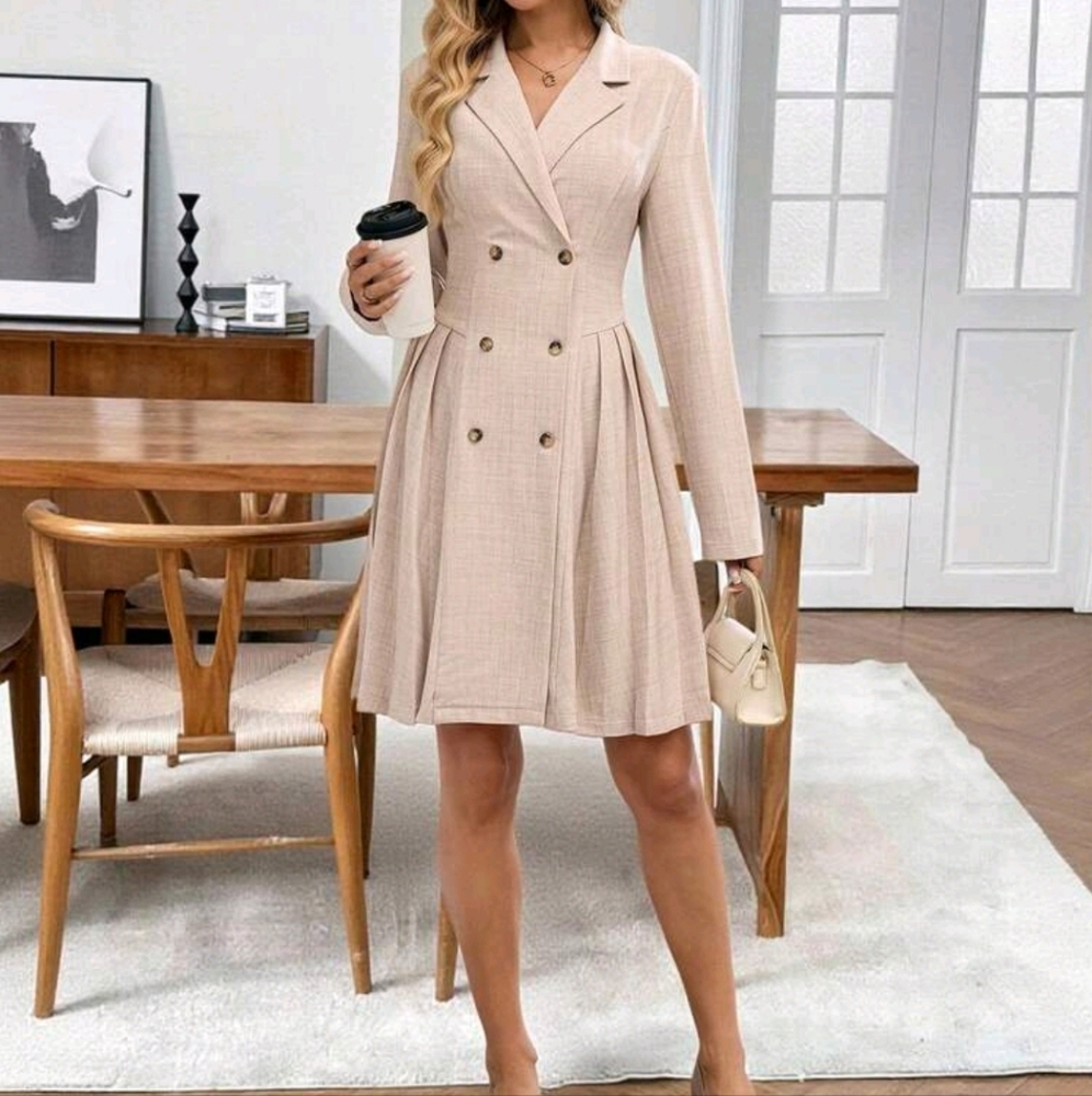 Women's Solid Color Minimalist Casual Collared Long Sleeve Midi Dress